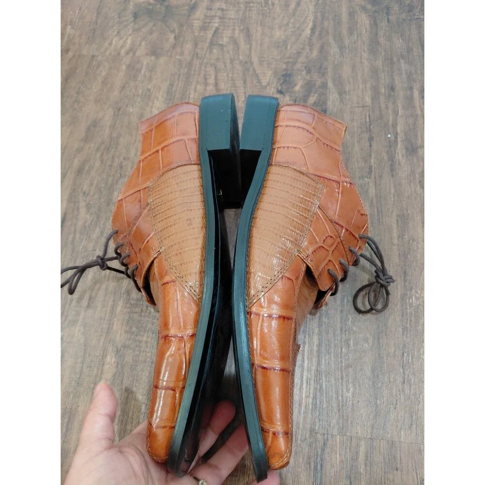 Stacy Adams Snake Genuine Size 10.5 M Mens Leather Laces Oxfords Shoes Brown